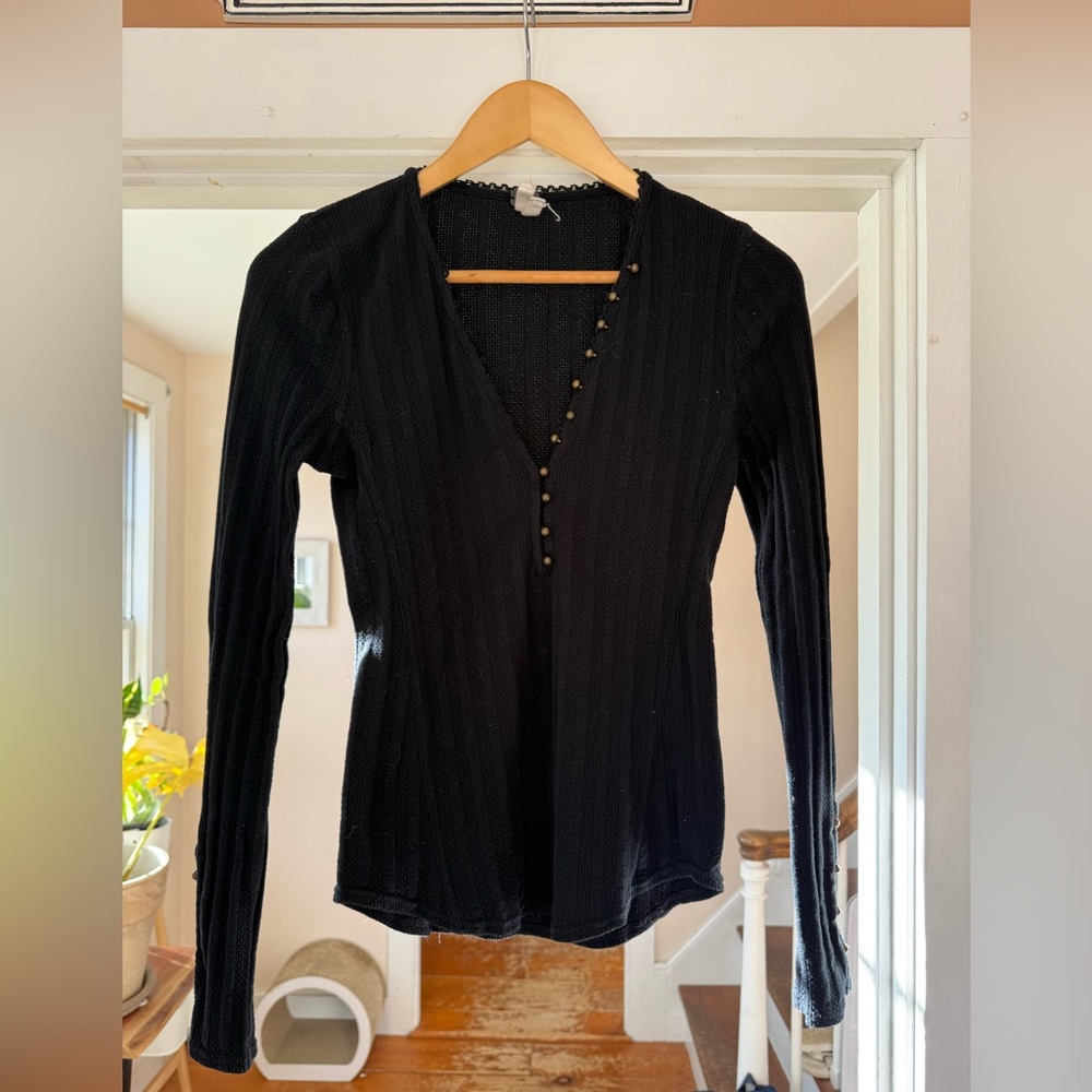 We The Free Black Long Sleeve V-Neck Top